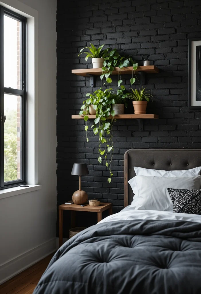 Black Brick Wall with Trailing Plants