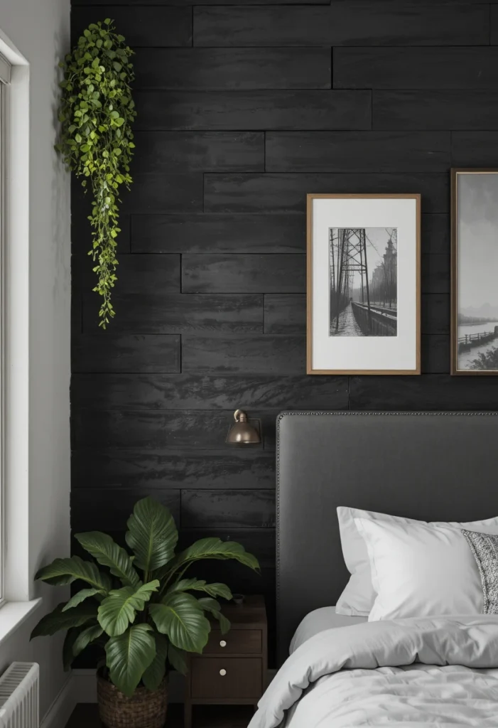 Black Shiplap with Green Accents