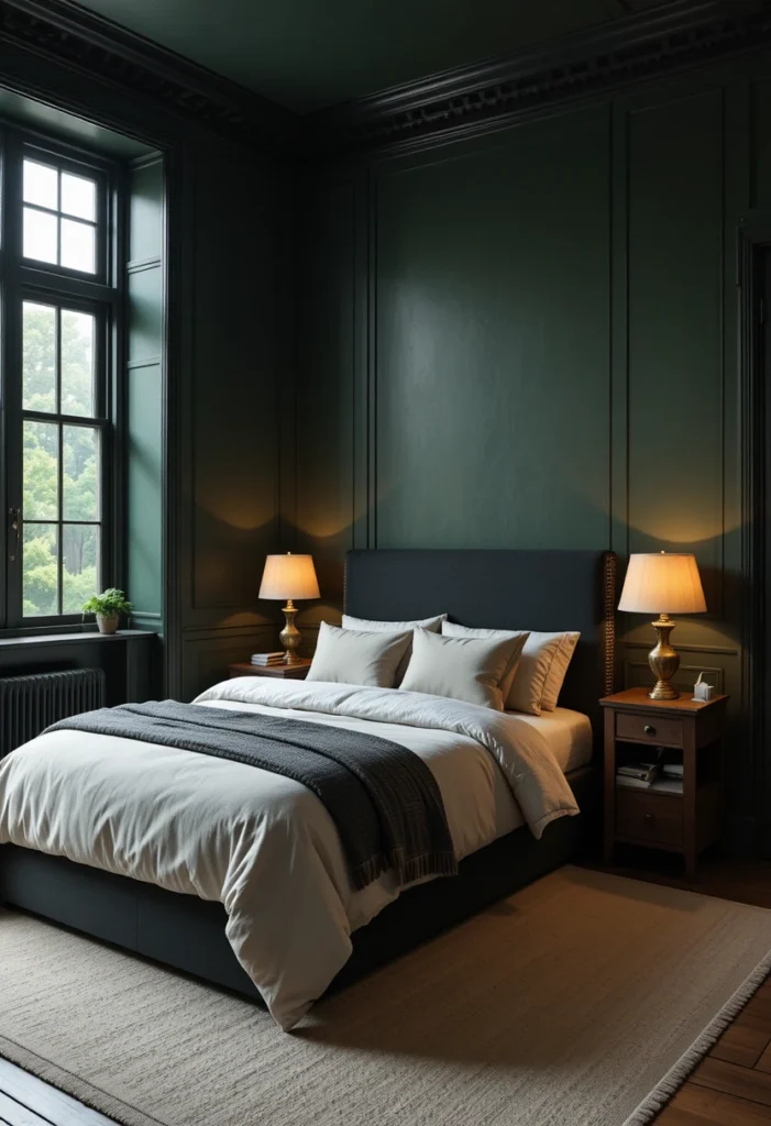 Dark Green Walls with Black Trim