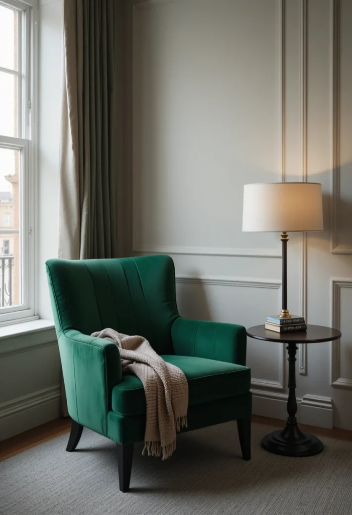 Green Upholstered Reading Nook