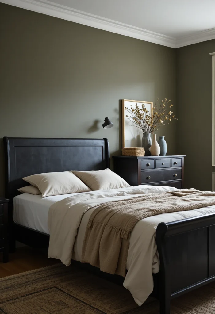 Matte Black Furniture with Green Walls