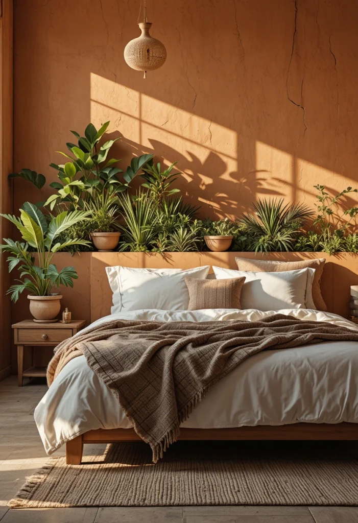 Rust Accent Wall Behind the Bed