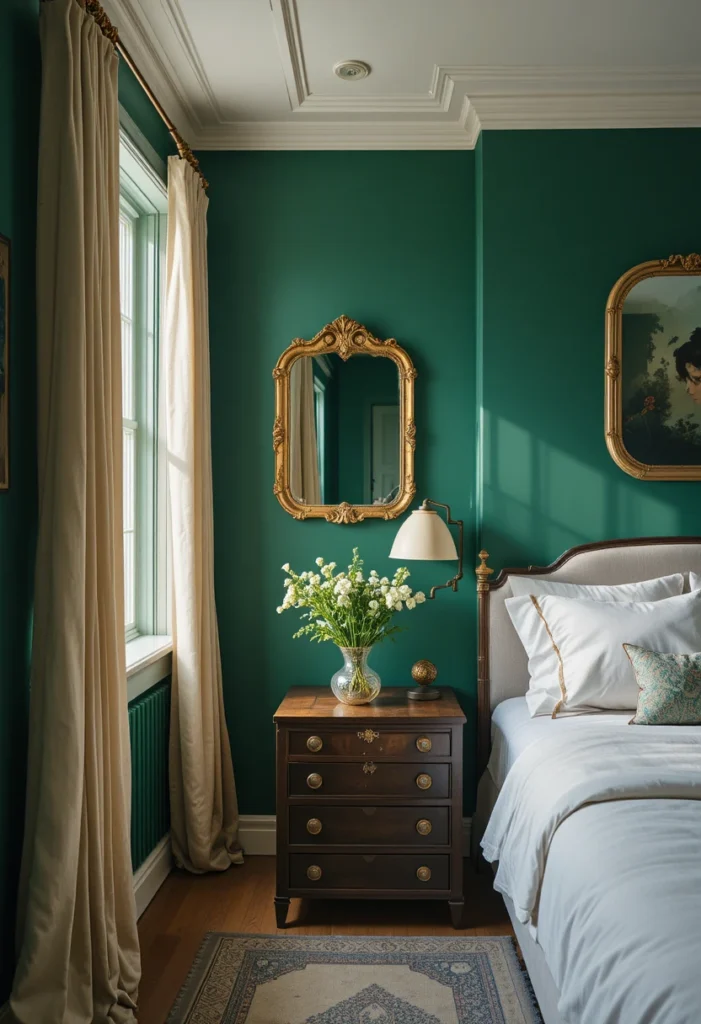 Deep Emerald Walls with Brass Accents