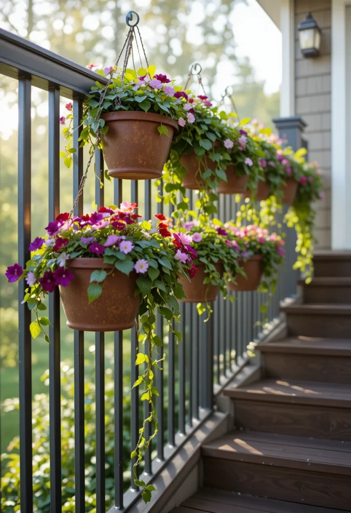 Hanging Planters Along the Railing