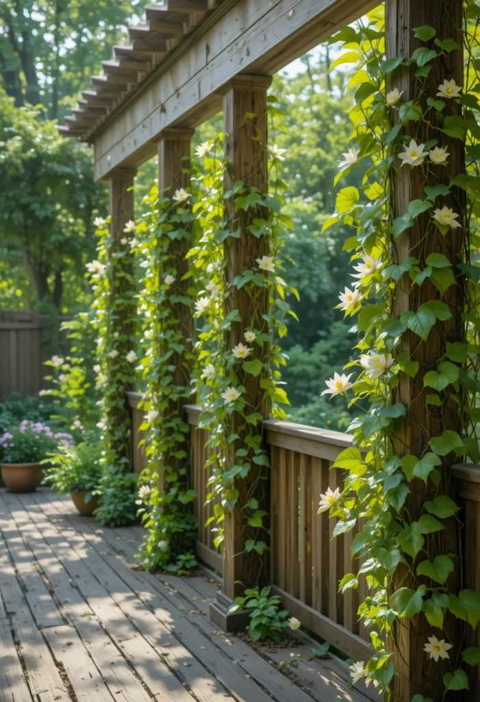 Plant Climbing Vines on Deck Posts