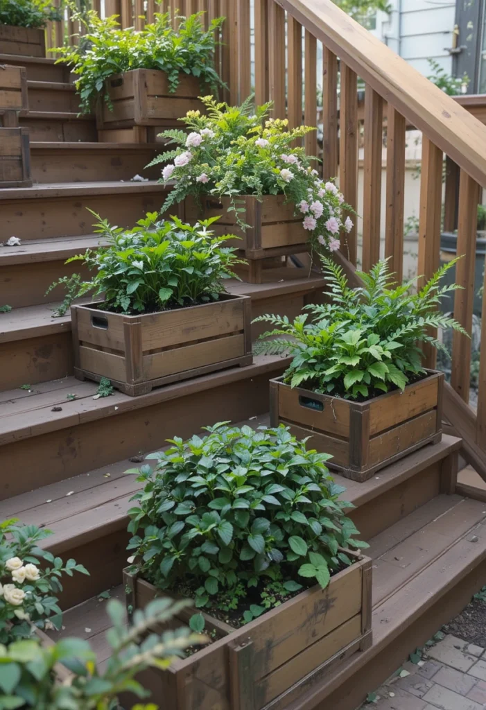 Staggered Box Planters on Each Step