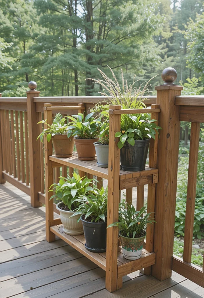 Tiered Plant Stand Attached to Railing