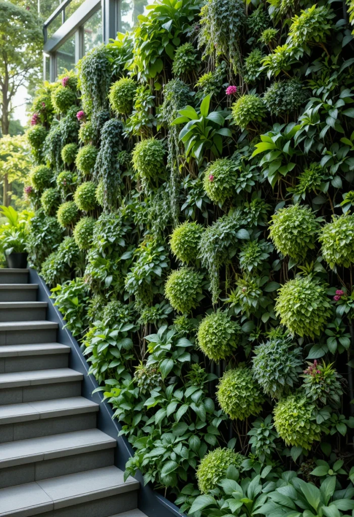 Vertical Wall Garden Adjacent to Stairs