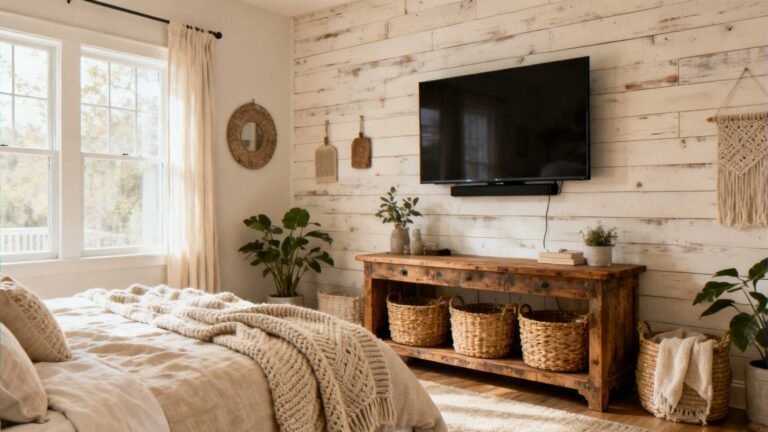 Cozy Farmhouse Bedroom TV Wall Ideas