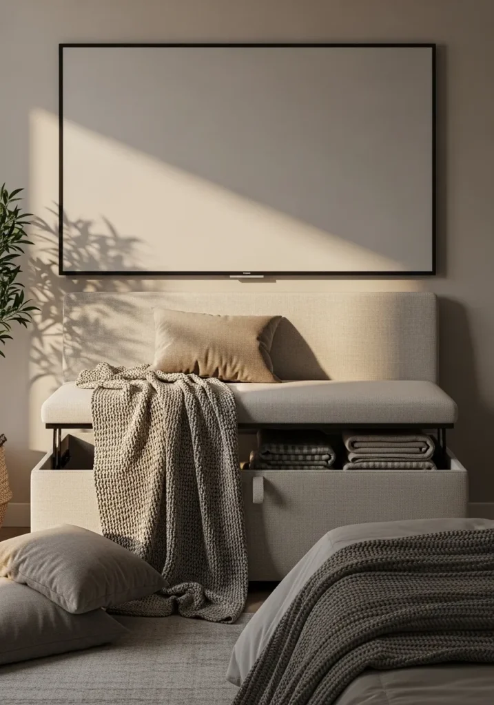 Lift-Top Storage Bench Below TV