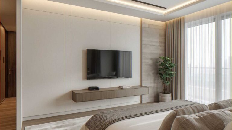 Chic Bedroom TV on Wall