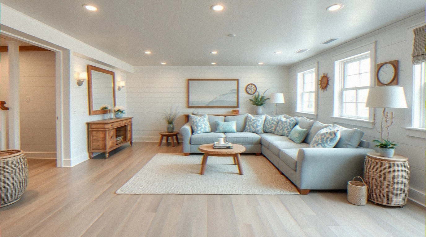 40 Coastal Basement Ideas for a Light, Airy Beach-Inspired Retreat