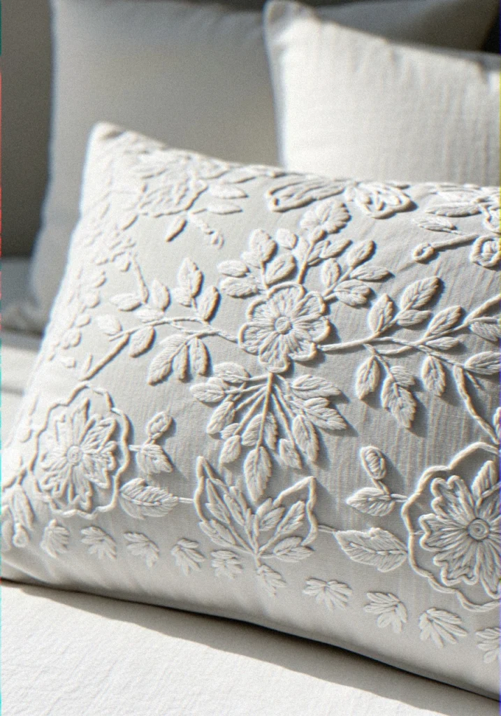 Embroidered White Pillow
