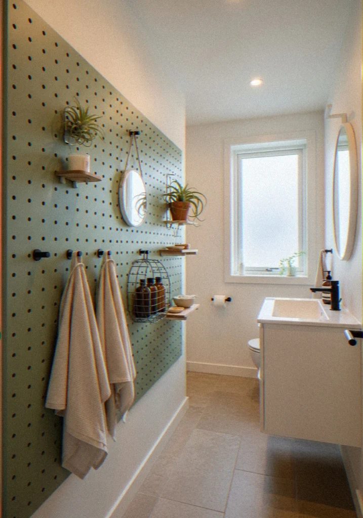  Hang a Pegboard on One Bathroom Wall