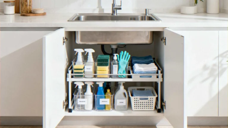 How to Organize Cleaning Supplies Under a Kitchen Sink with a Garbage Disposal