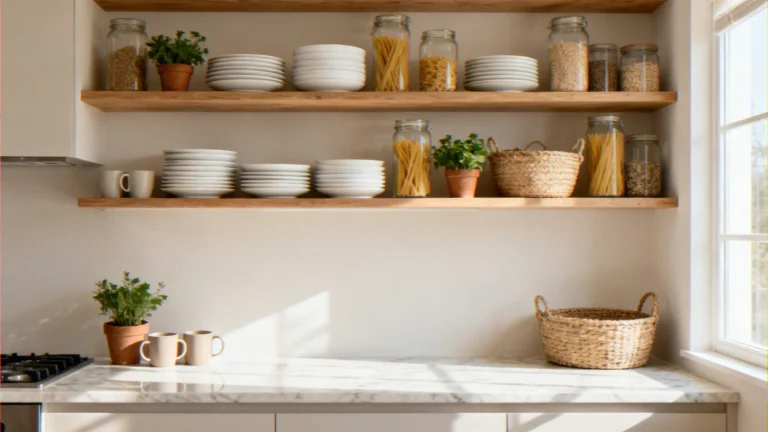 How to Organize Open Kitchen Shelving to Look Decorative and Functional