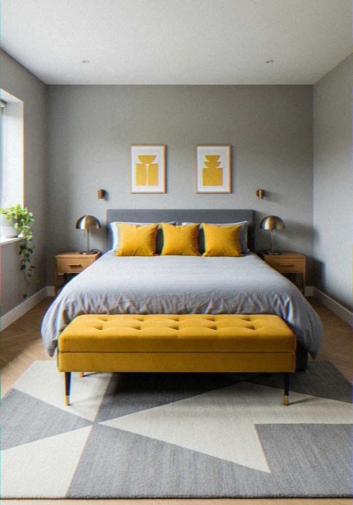 Mustard Yellow and Grey Modern Bedroom
