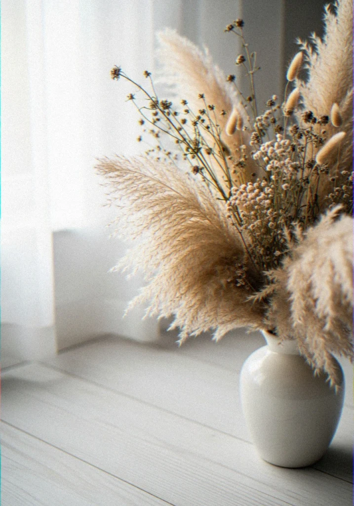 Pampas Grass in White Vases