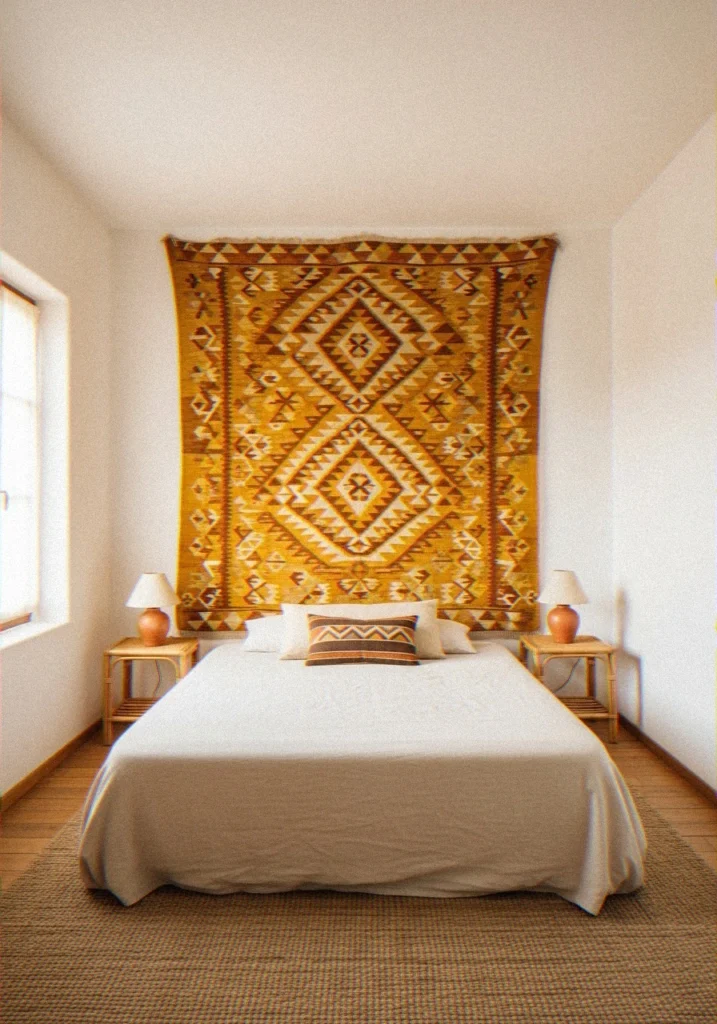 Vintage Textile or Tapestry Above the Bed