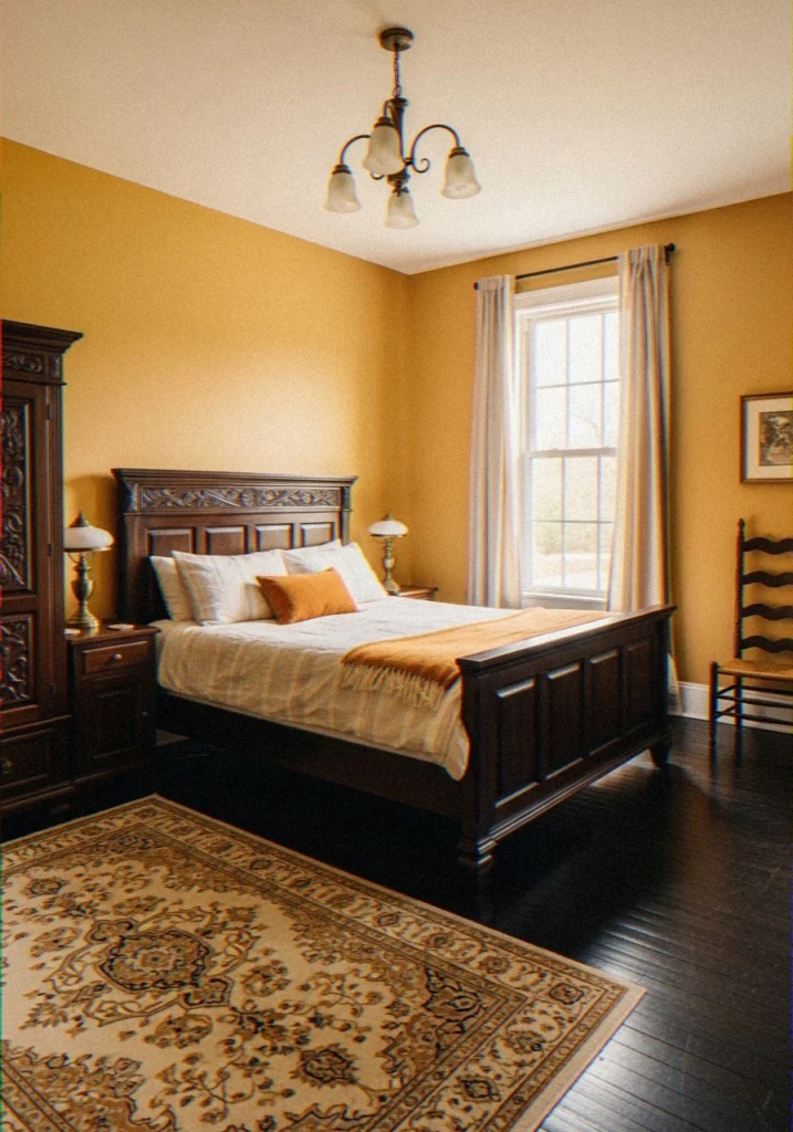 Yellow Walls with Dark Wood Furniture