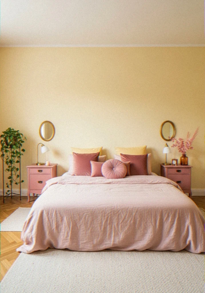 Yellow and Blush Pink Bedroom
