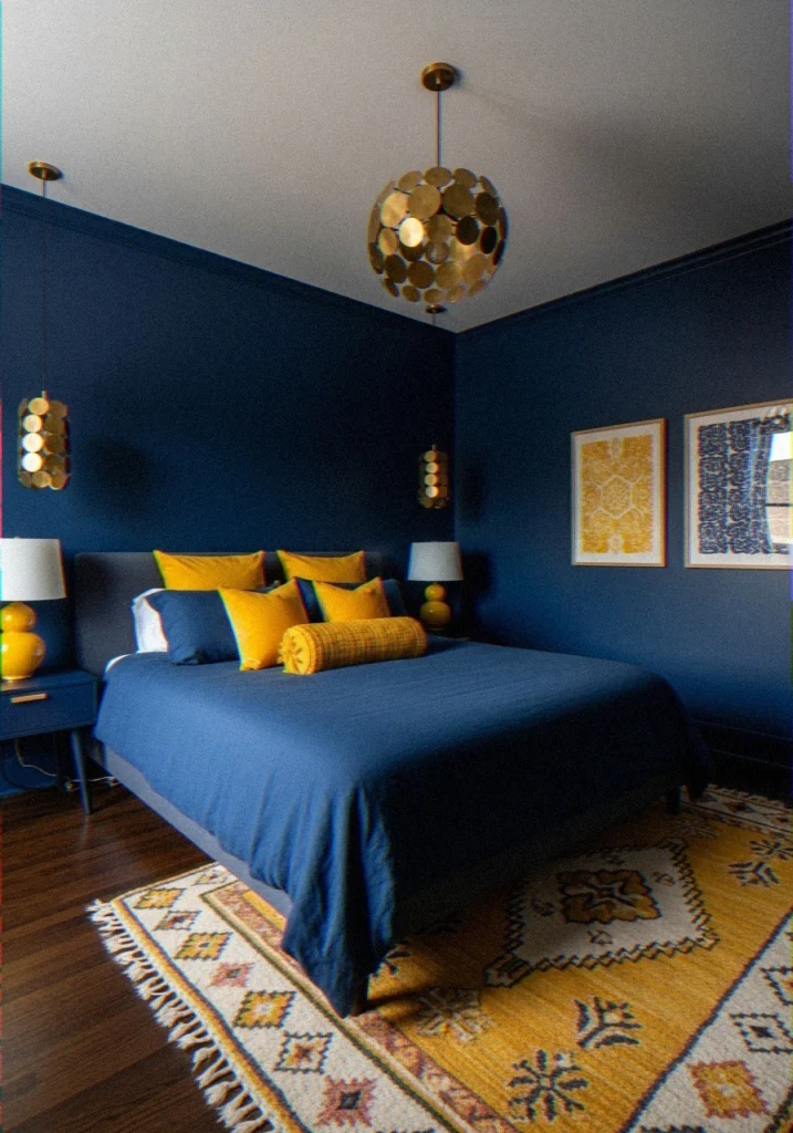  Yellow and Indigo Blue Bedroom