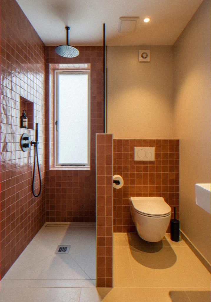  Zone the Shower and Toilet With a Low Half-Wall