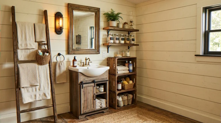 45 Genius Farmhouse Bathroom Storage Ideas