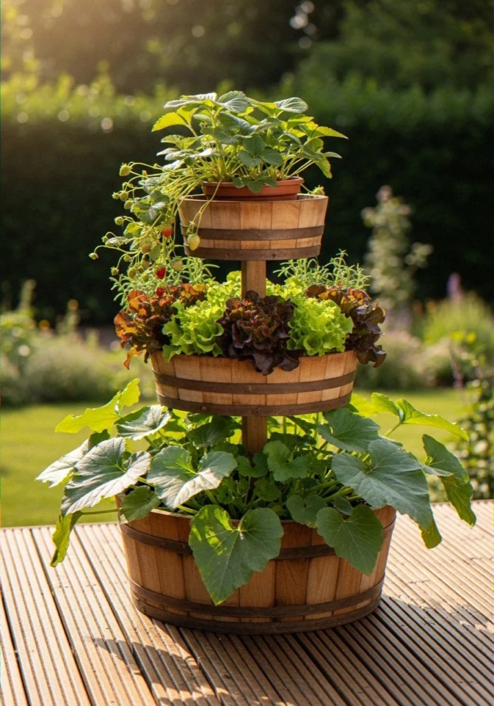 A Tiered Planter on a Deck o