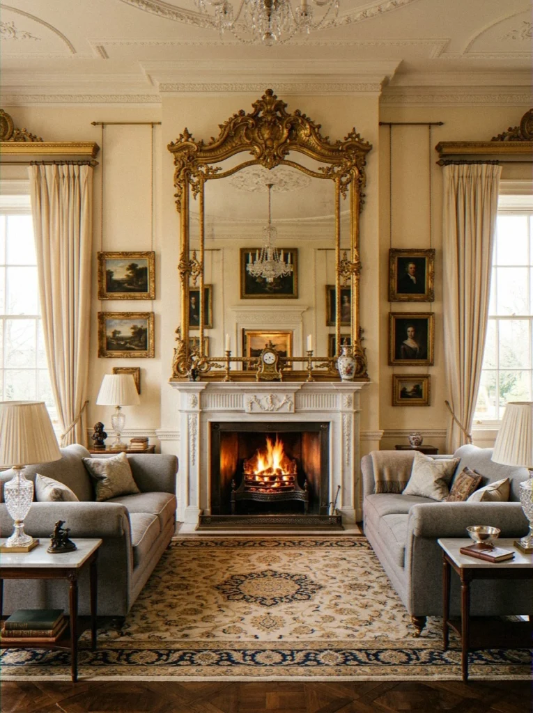 Antique Gilded Overmantel Mirro