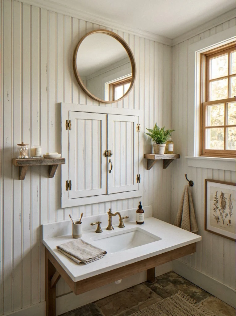 Antique Medicine Cabinet With Farmhouse Trim