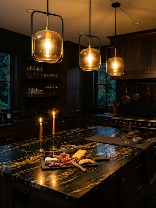 Black Ceramic Pendant With Gol