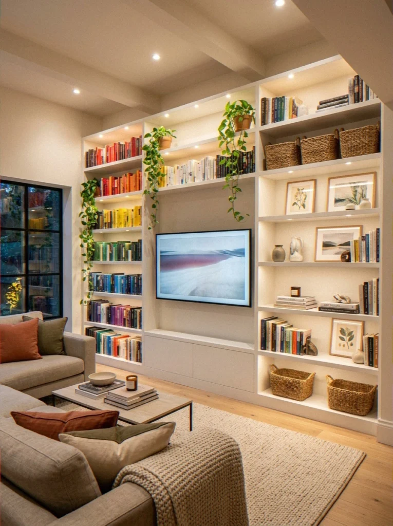 Built-In Bookshelves Flanking the TV