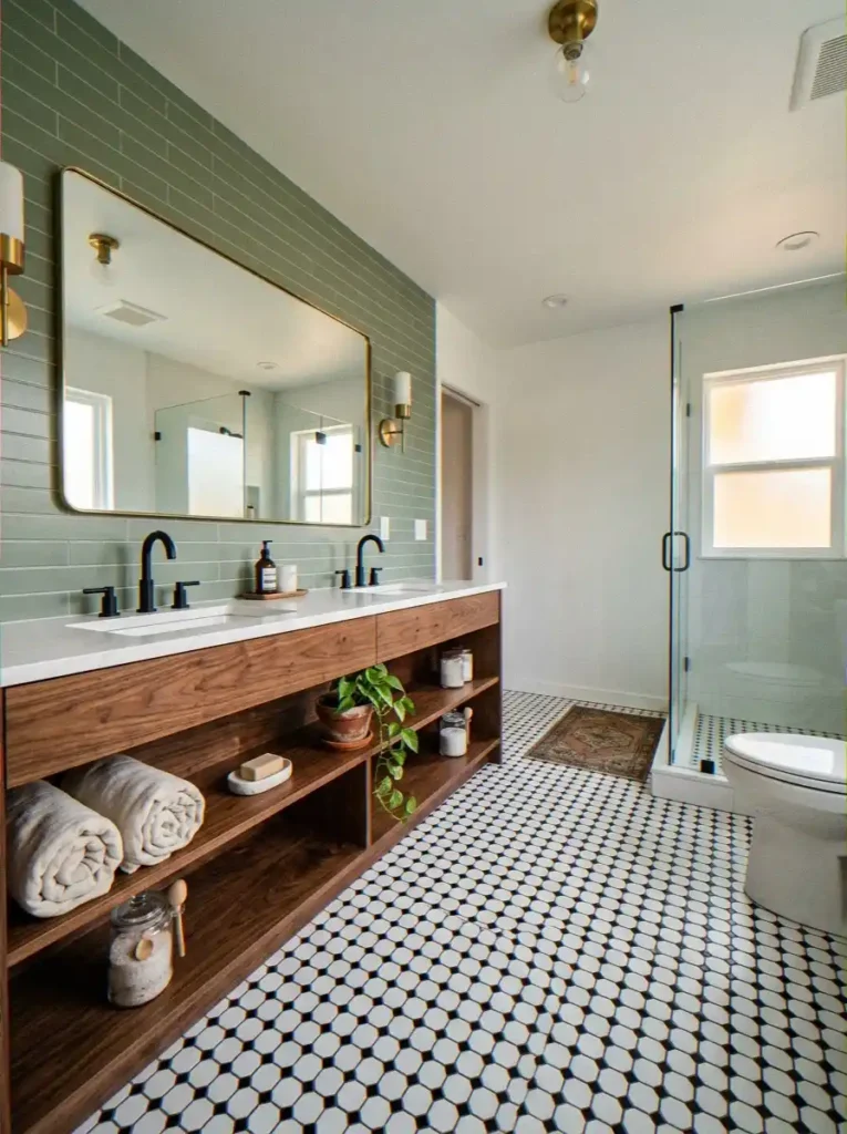 Built-In Vanity with Open Shelving
