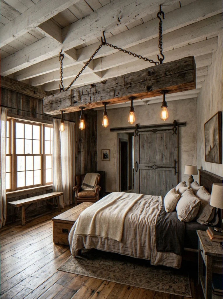 Distressed Wood Beam Chandelier