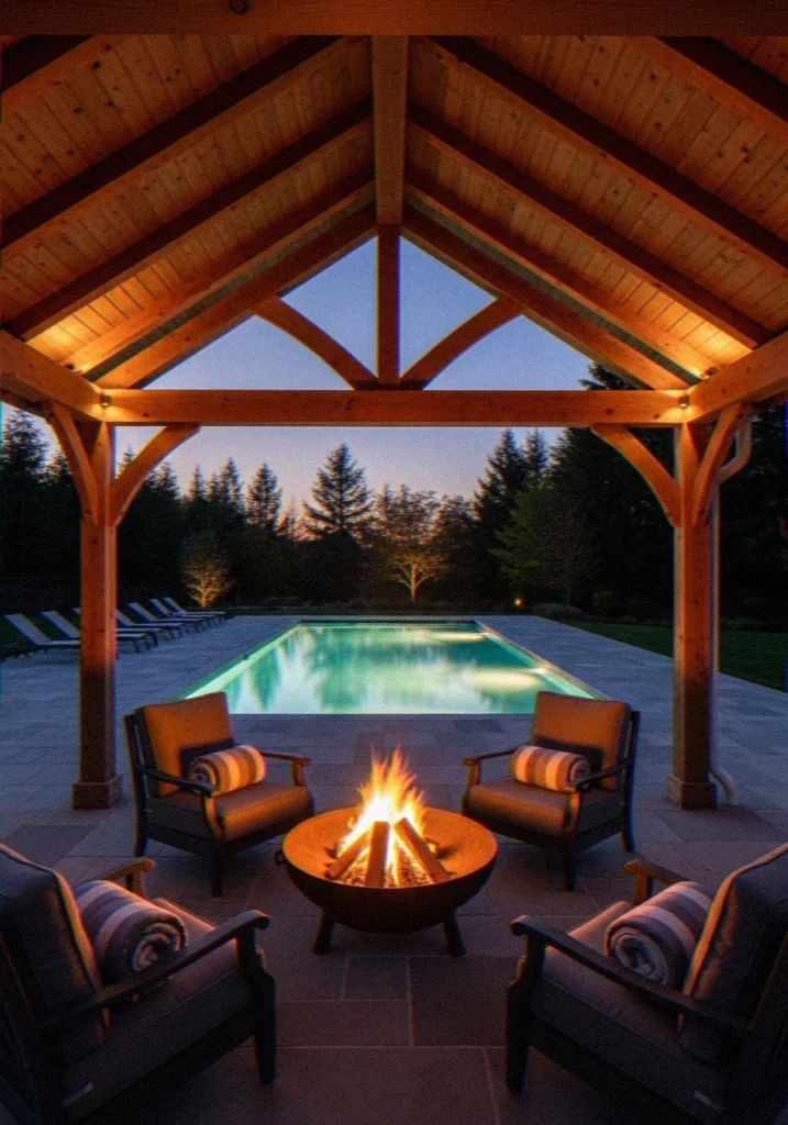 Fire Pit Under a Covered Pergola Beside the P