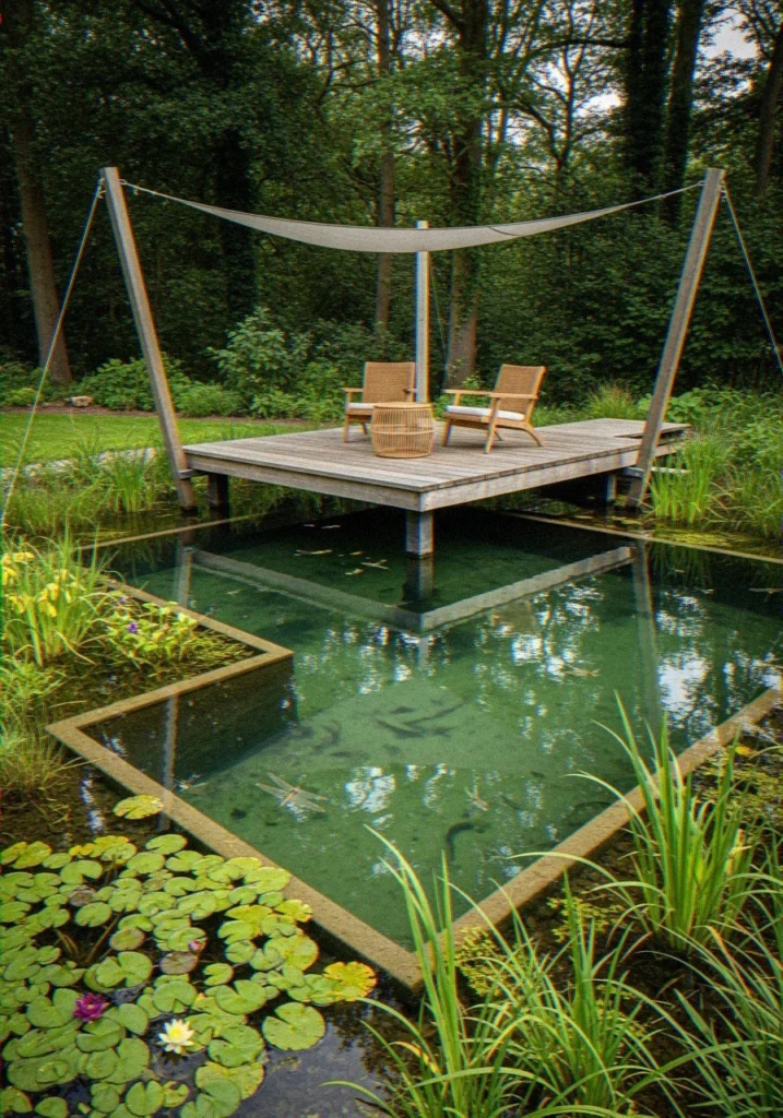 Floating Cabana Over a Natural Swim Pond