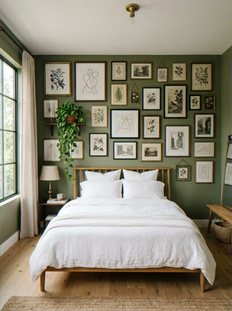 Gallery Wall Against Olive Green