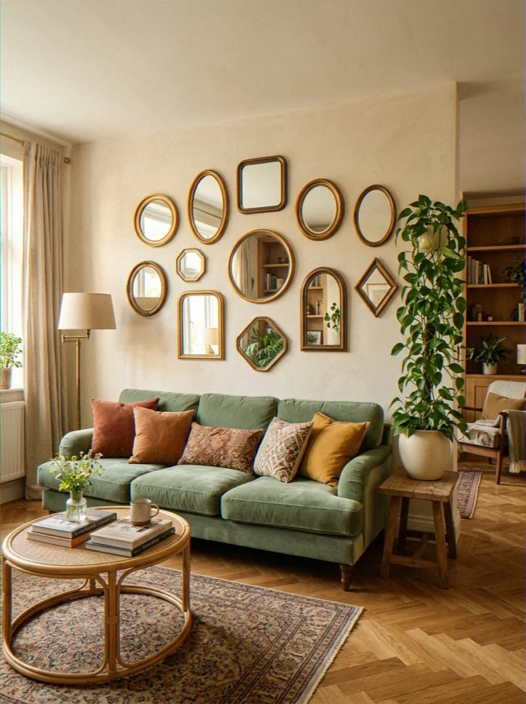 Gallery Wall of Mixed Small Mirrors