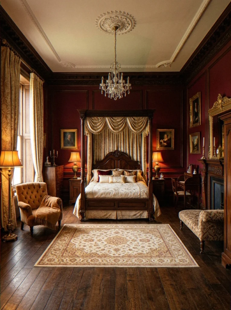 Garnet Walls with Dark Walnut Furniture