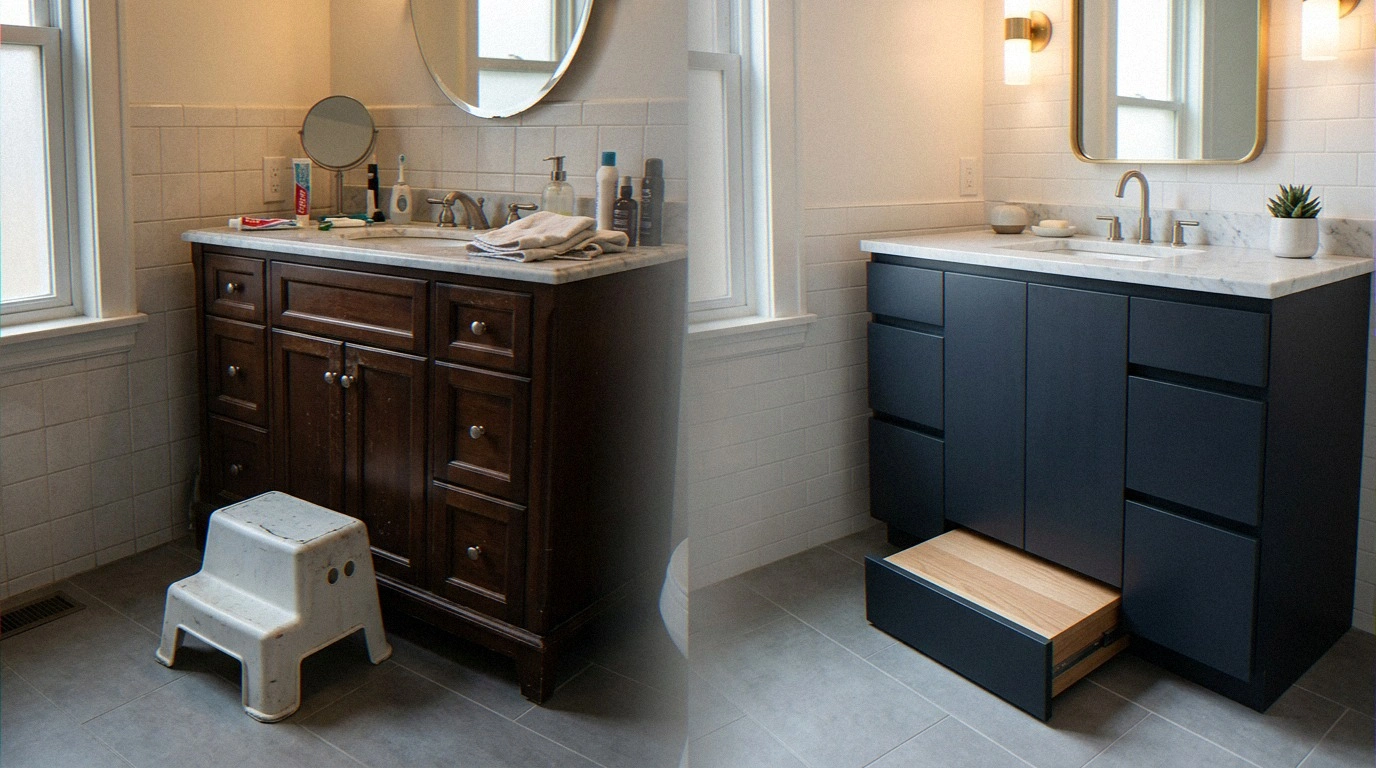 Vanity Step Riser How to Install a Slide-Away Step for Bathroom Vanities?