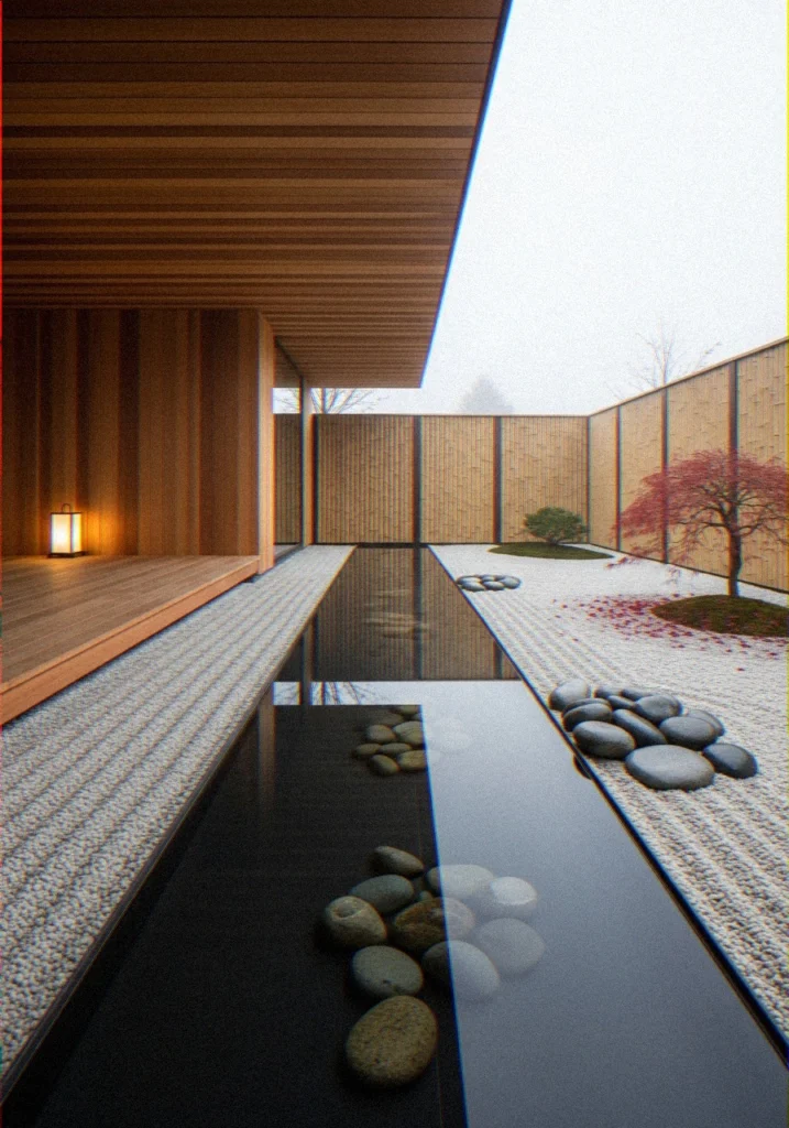 Japanese Zen Covered Patio With Reflecting Pool