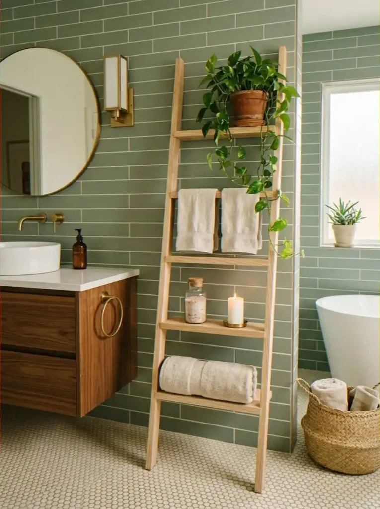 Leaning Ladder Shelf in Light Wood