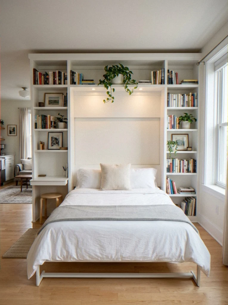 Murphy Bed with Integrated Bookshelves