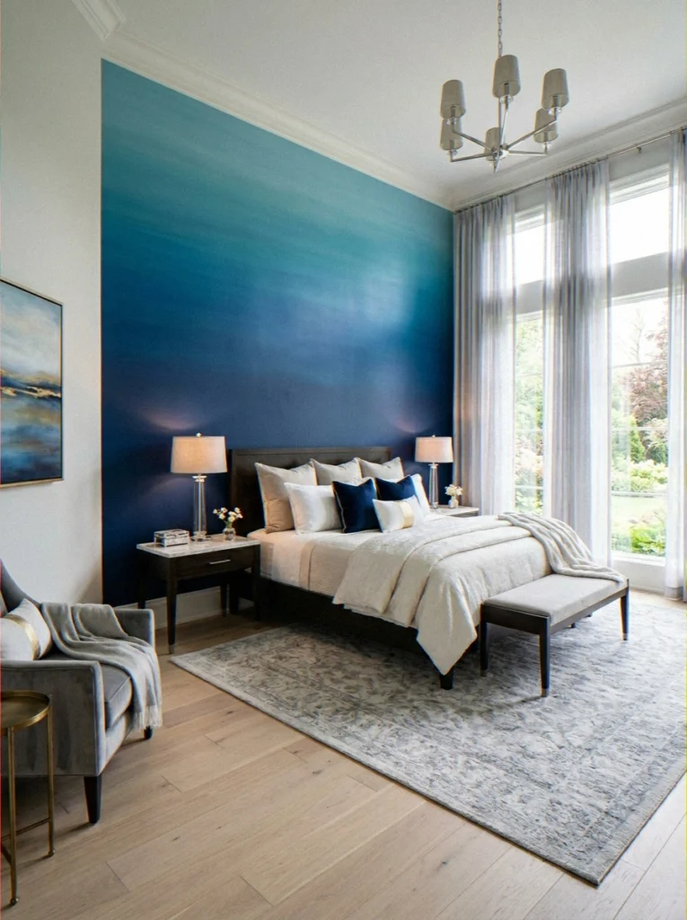 Navy-to-Sapphire Ombre Wall