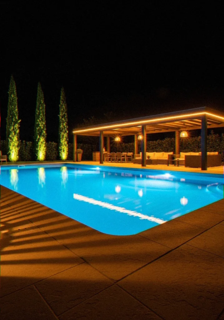 Night-Lit Covered Patio With LED-Illuminated Pool