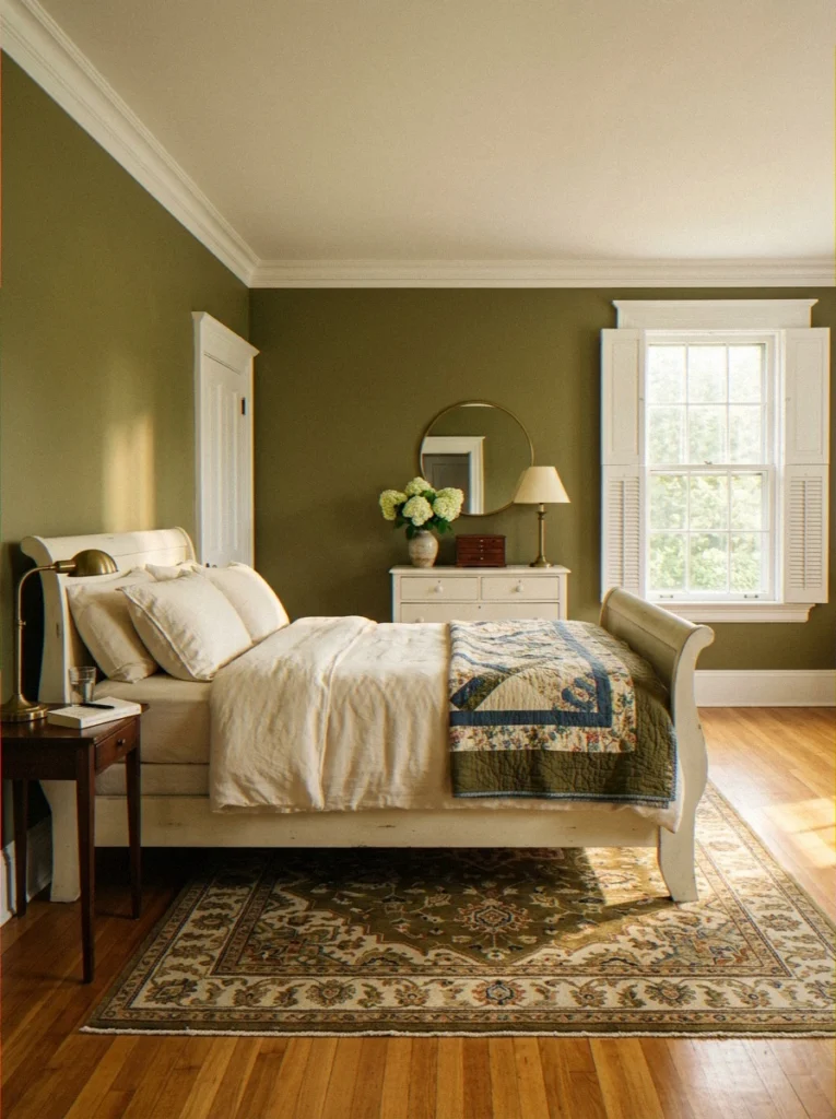 . Olive Green + Crisp White Trim