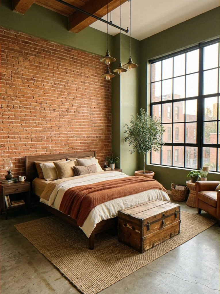 Olive Green + Exposed Brick