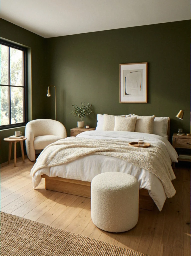Olive Green + White Boucle Te