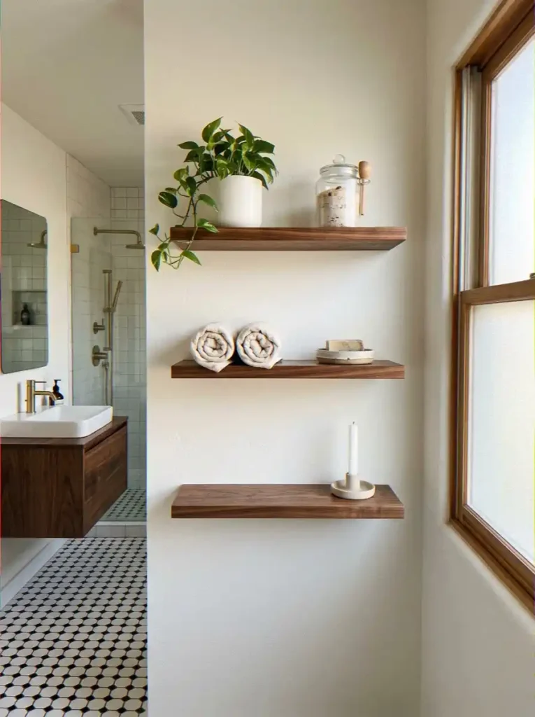 Open Floating Wood Shelves